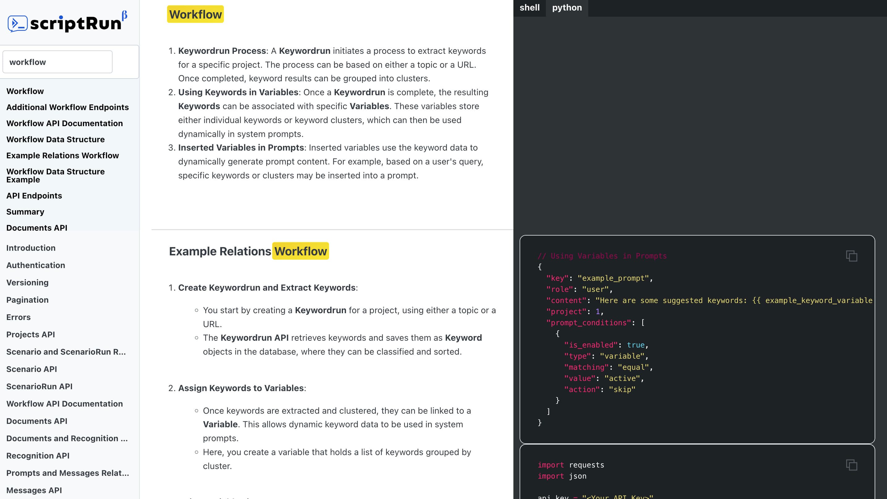 Примеры для Workflow API (старт сценария, вебхуки, статус)